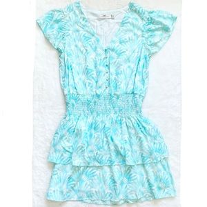 VINEYARD VINES WOMENS FLORAL RUFFLE SLEEVE SMOCKED WAIST DRESS SIZE MEDIUM